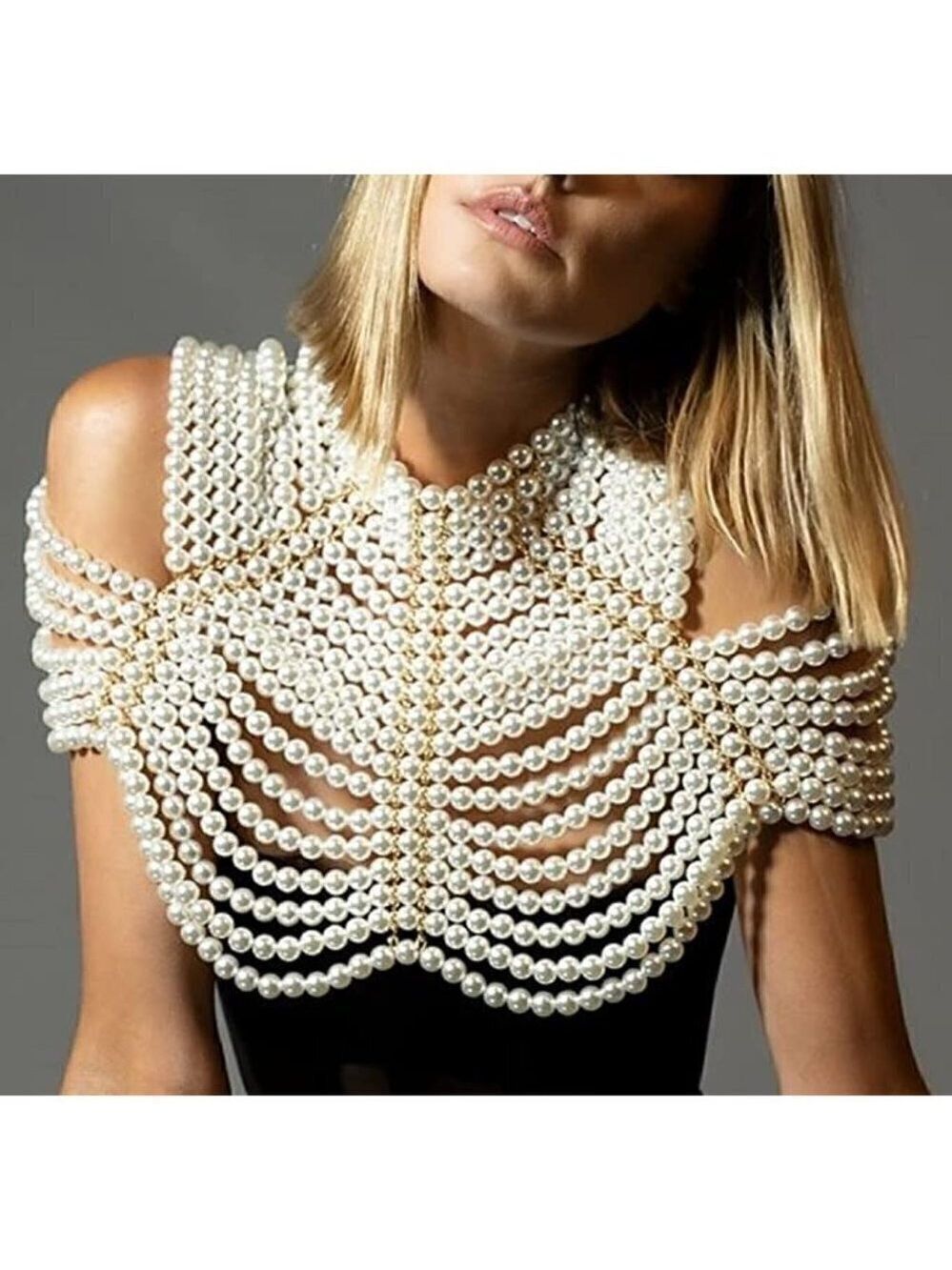 White Pearl Body Chain Sexy Bra Fashion Shoulder Necklaces Harness Jewelry Sexy - Picture 4 of 6